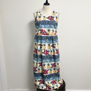 Reyn Spooner Vintage Scoop Neck Sleeveless Floral Hawaiian Midi Dress Medium